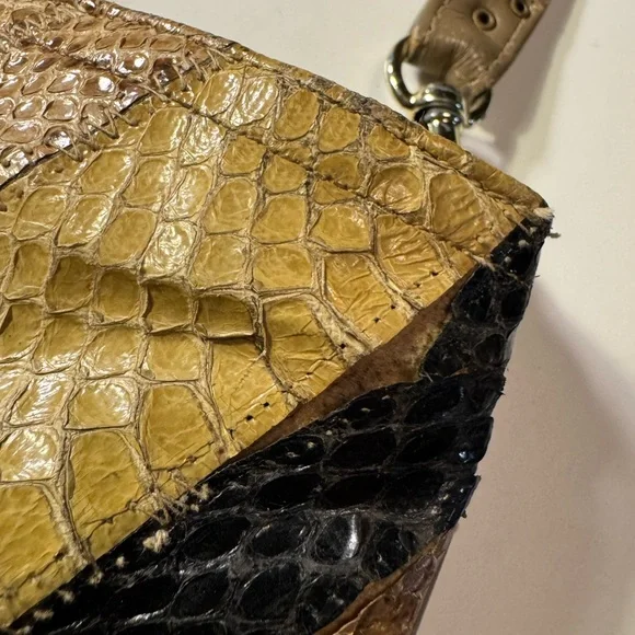 Vintage Snakeskin Shoulder Bag Striped Leather Handbag Funky Purse - Picture 12 of 16
